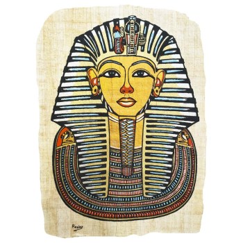 Papiro egipcio original  de la mascara de Tutankamón de frente